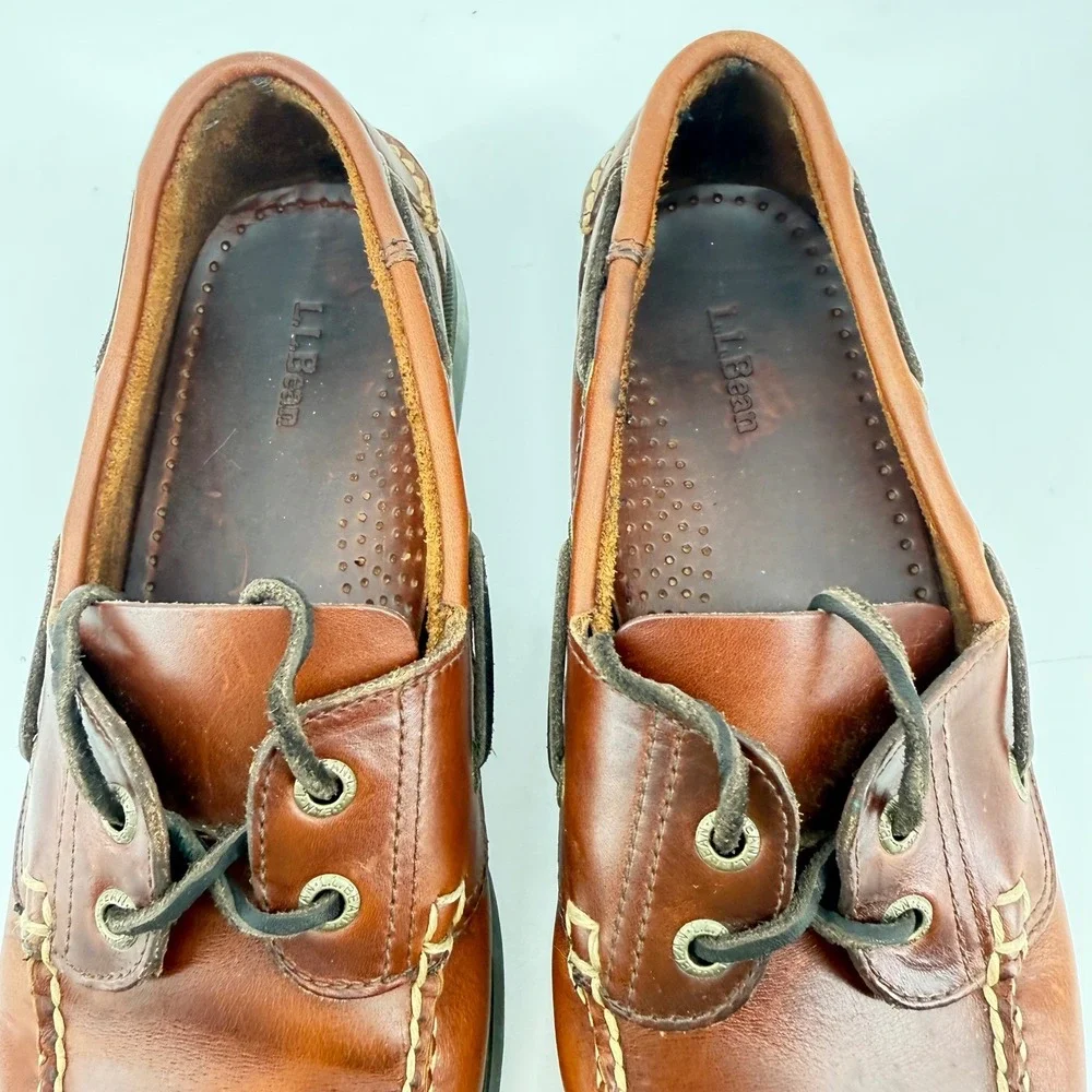 L.L. Bean Boat Shoes Mens 9D Brown Good Leather Casco Bay Handsewn Moc Toe
